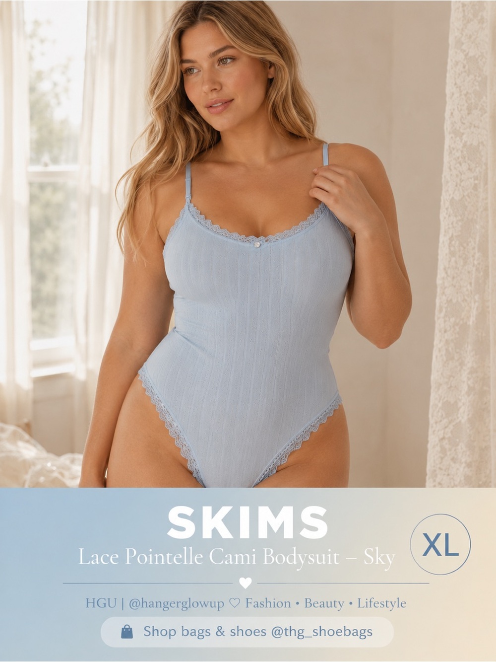 Skims 2XL Cami Bodysuit NWT Sky Blue Lace Trim Soft Minimal